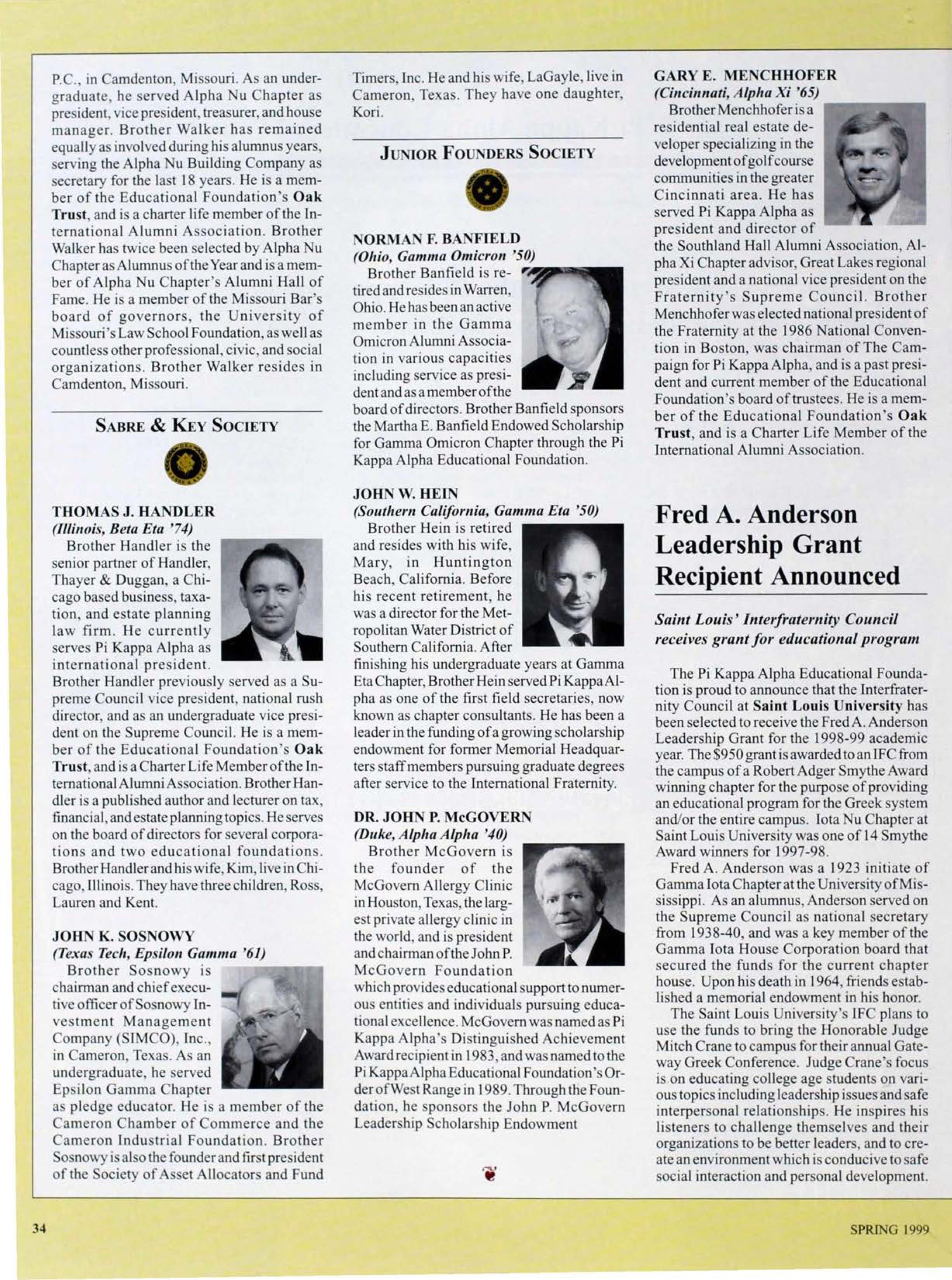 Pi Kappa Alpha Educational Foundation: Fred A. Anderson Leadership Grant Recipient Announced